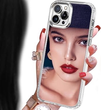 Mirror Case for iPhone 15 Pro for Women,Acrylic Mirror Phone Case That Can Be Used for Outdoor Makeup for Girl Who Love Beauty Silver