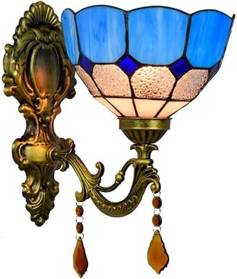 Tiffany Style Mediterranean Wall Sconce Lamp Handmade Stained Glass Wall Lamp European Retro Mirror Headlight for Bedroom Bedside Hallway Balcony Stairs Aisle