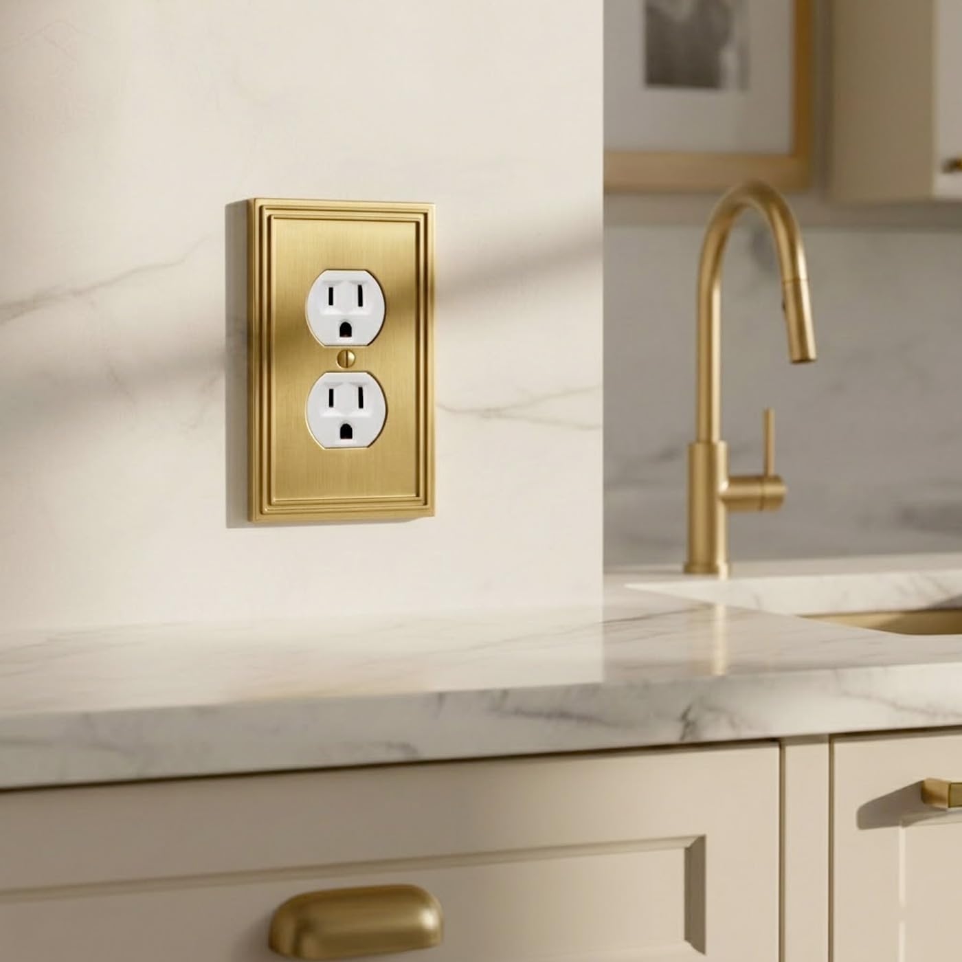Rio Salto Duplex Outlet Cover Light Switch Plate Receptacle Wall Plate — Brushed Brass Gold Metal Outlet Covers Light Switch Cover — Imperial Collection Decorative Wall Plates Midsize 3.13" X 5.00"
