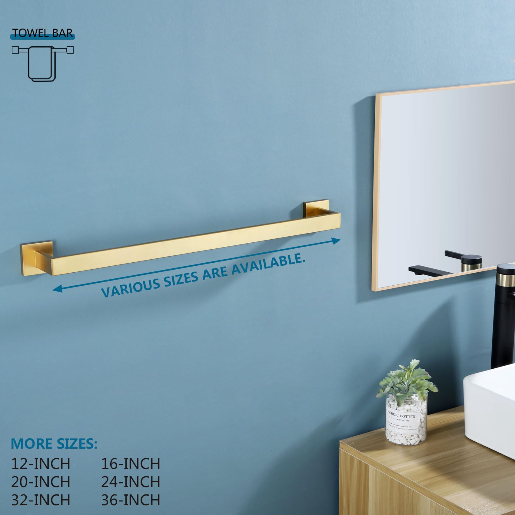 KOKOSIRI Toallero individual de 61 cm, soporte para toallas de baño y paños de cocina, toallero de pared de acero inoxidable SUS304, dorado cepillado, B4003BG-L24