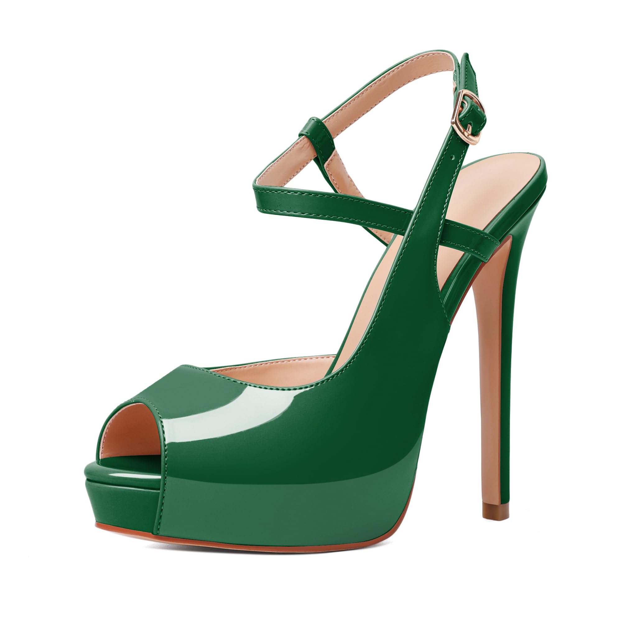 Joseywade Women's Platform Heel Pumps Slingback Peep Toe High Heel Sandals 5 Inches Stiletto Heel Party Dress Shoes