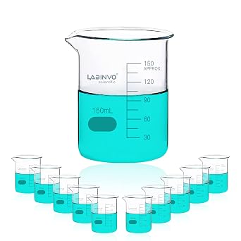 Low Form Graduated Glass Beaker, 10pcs of Vol.150ml, 3.3 Borosilicate Glass Beaker Set, IN-BKL150