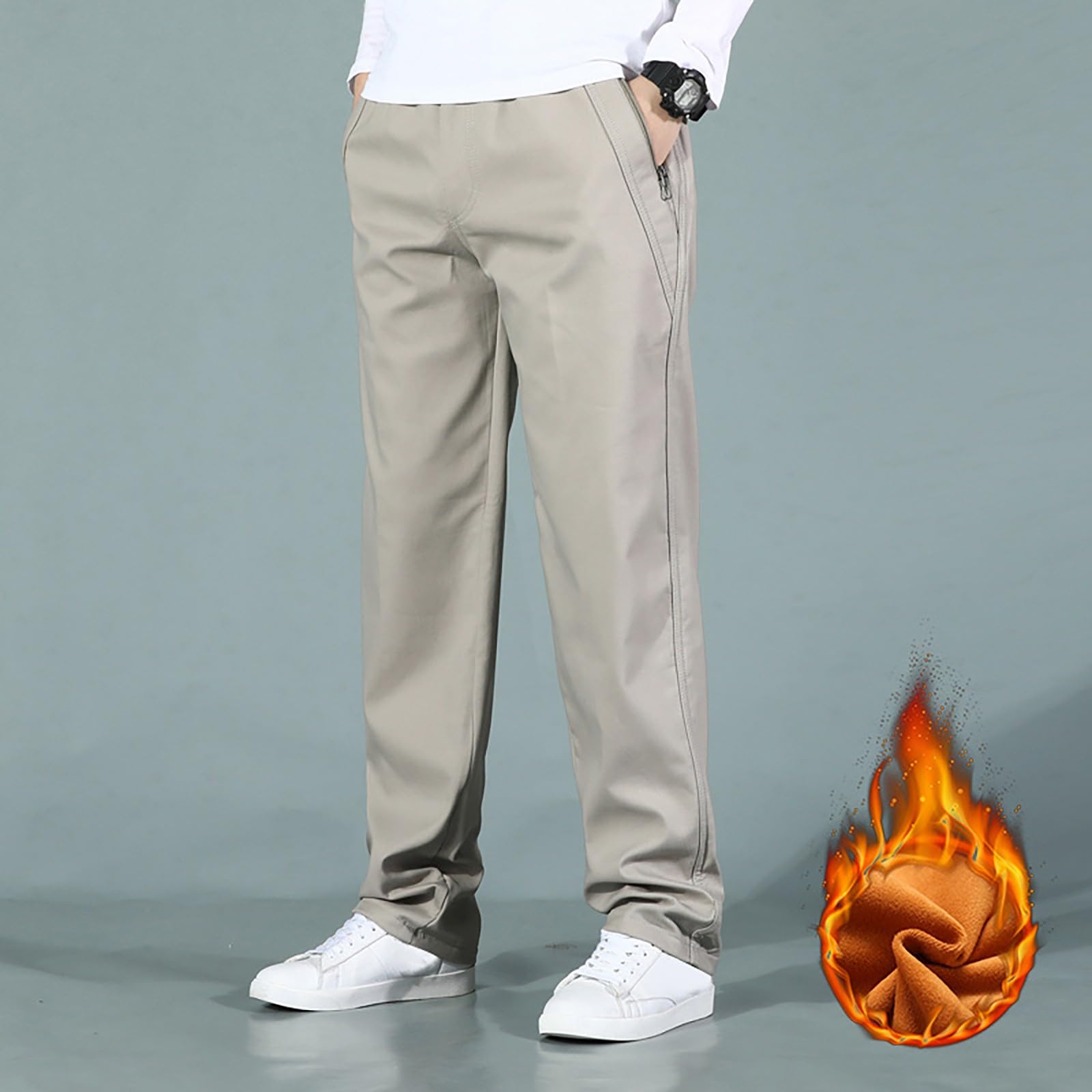 Pantalones con forro polar para hombre, pantalones de trabajo de color sólido, pantalones de trabajo ajustados de pierna recta, pantalones cálidos con forro polar para golf, senderismo, caminar