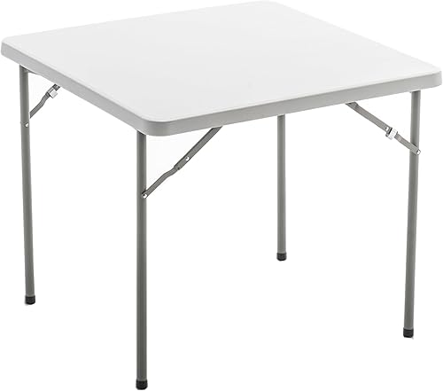 BTEXPERT Mesa plegable cuadrada de plástico de granito blanco de 34 pulgadas portátil para juegos de mesa, noches de reuniones, fiestas, hogar,
