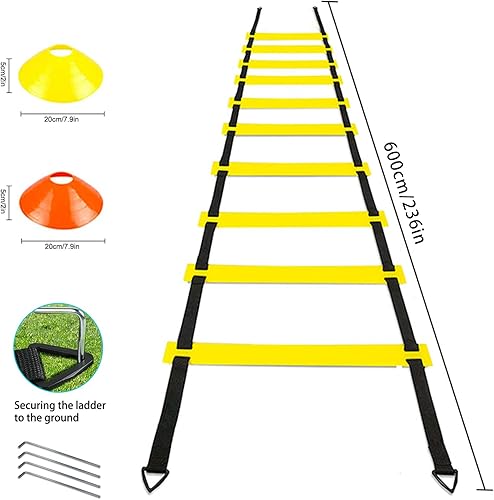 Miniatura 7 de Juego de equipos de entrenamiento de agilidad de fútbol, accesorios de fútbol, escalera de agilidad de 20 pies, 12 conos, entrenador de fútbol solo,