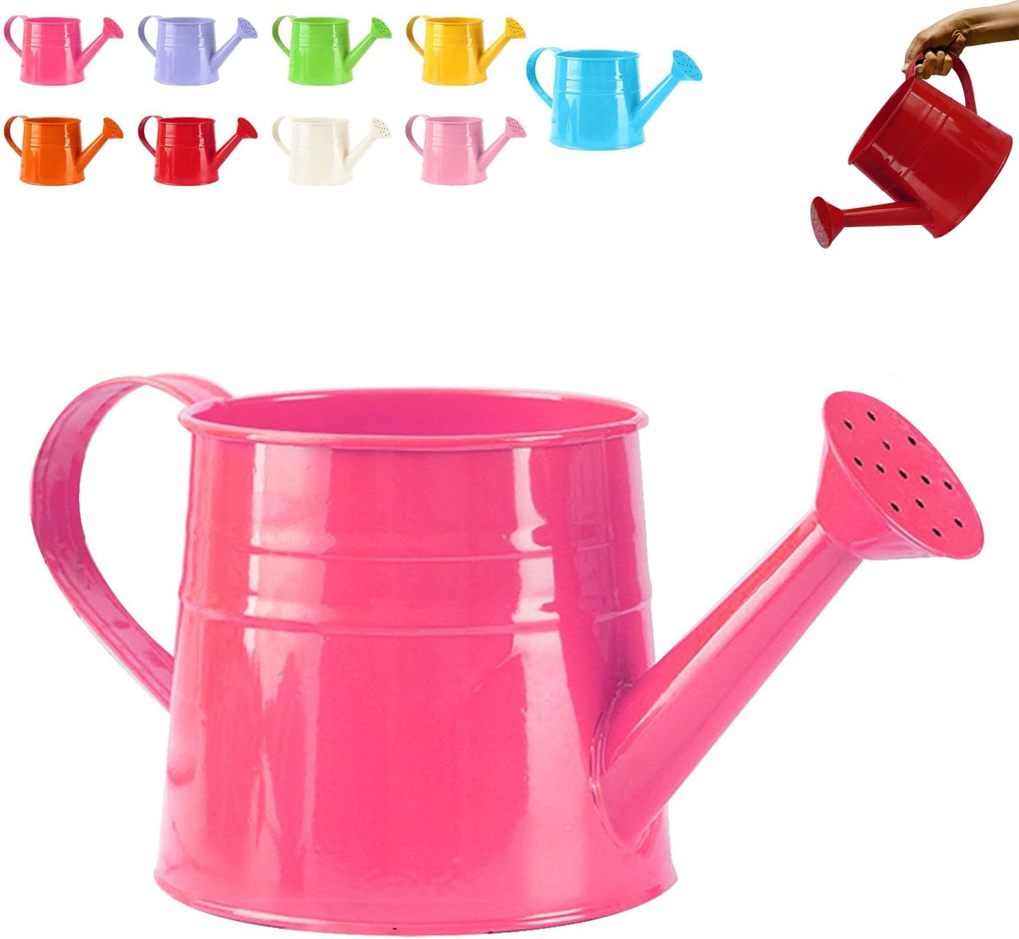 1L Metal Watering Can, Metal Small Capacity Watering Can with Sprinkler Head, Lightweight Sprinkling Pot Gardening Tool for Indoor and Outdoor (Deep Pink)
