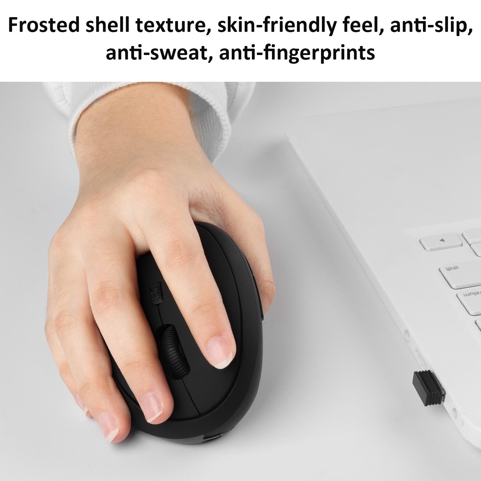Mouse verticale senza fili, 2,4 G, ricaricabile, ergonomico, ad alta precisione, ottico, senza fili, con 6 pulsanti, regolabile in 3 DPI, ricevitore USB per laptop, PC, Mac, notebook (nero)