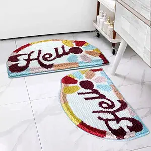 Roseate Hello Super Soft Anti Skid (40x60 cm) Microfiber 2000 GSM Semicircle Bath Mat Super Absorbent Mats for Bathroom/Bedroom/Kitchen/Door Mat/Floor Mat (Multicolor) Pack of 2