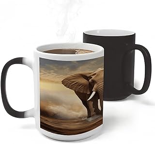 Elephant And Baby Elephant Mug 11oz Funny Heat Sensitive Coffee Cup Personalized Magic Mugs Novelty Color Changing Mugs Exquisite Ceramic Cup Cute Morphing Mug for Women Men Gifts