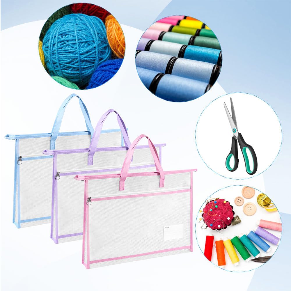 Borse di File, 3 Pezzi Sacchetto di Zip con Cerniera, A3 Borsa per Progetti Impermeabile con Manici per Uffici Cosmetici Forniture Accessori da Viaggio