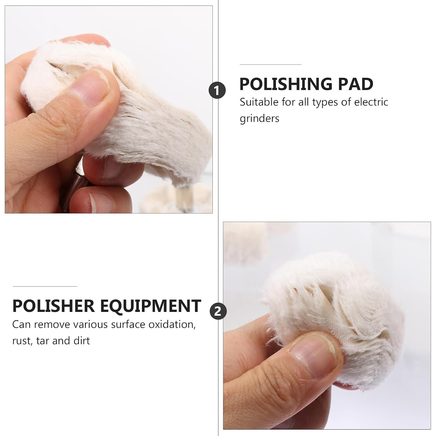 NUOBESTY 8pcs Polishing Wheel Set with 6mm Shank, White Cotton Buffing Mop Kit for Metal Mirror Finish, Drill Attachment Polisher Equipment for Power Rotary Tools