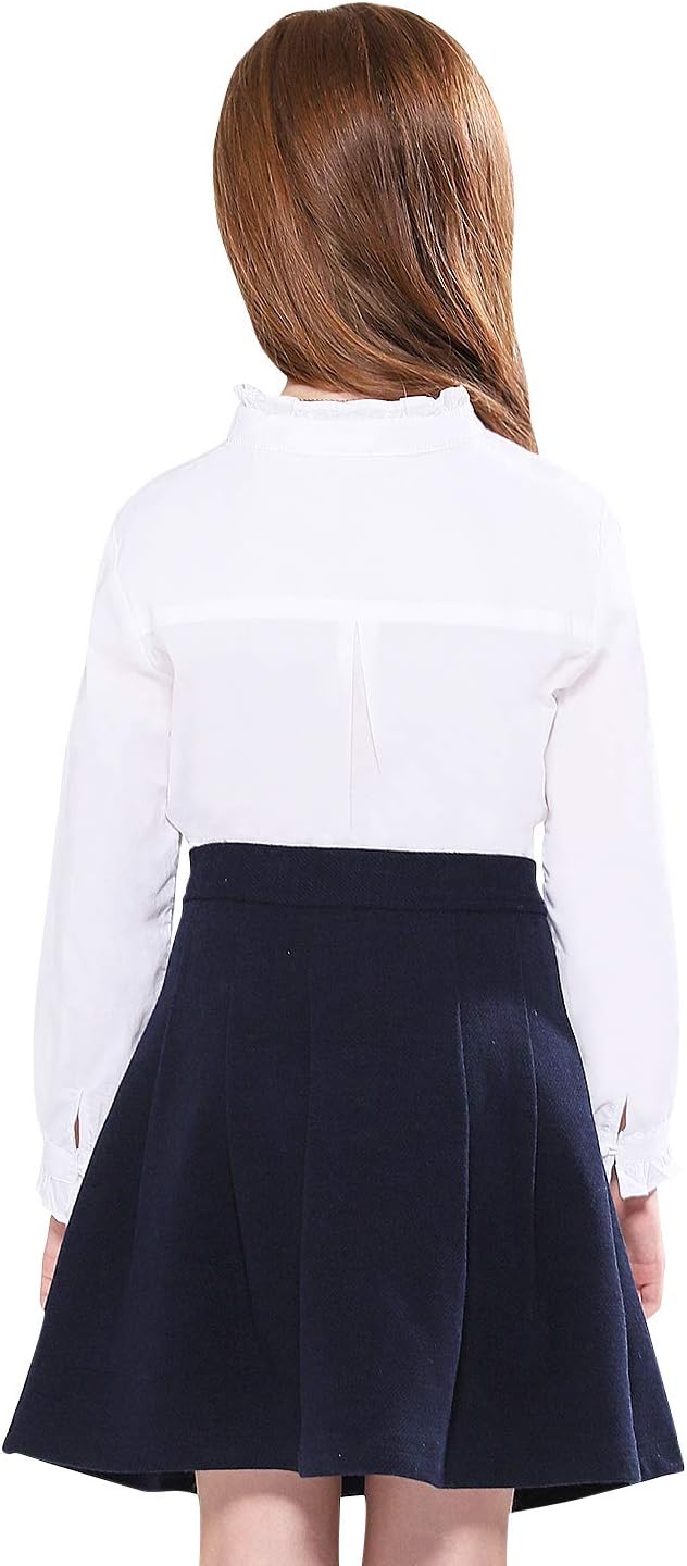 SOLOCOTE Girls White Blouse Ruffle Long Sleeve Button Down Shirts Princess Cotton Loose Soft Tops Spring and Summer 3-14Y - Image 2
