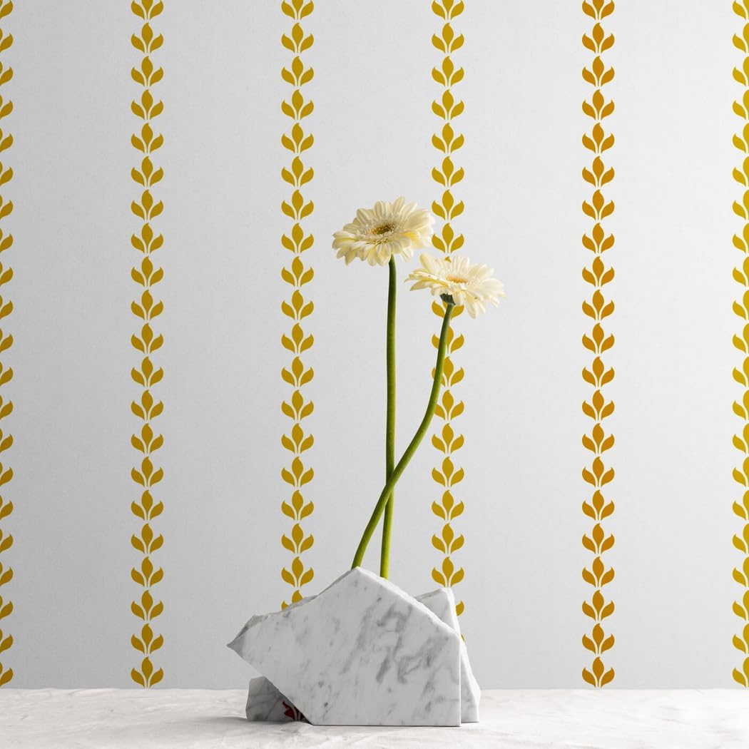 Vertical Leaf Stripe Wall Stencil - Reusable Country Cottage Pattern for Painting Walls & Furniture
