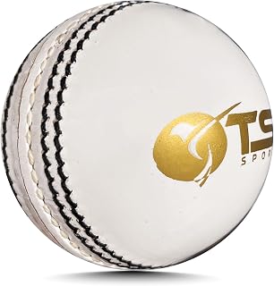 TSI Sports Bumper 2 Piece Leather Ball White Standard Size Cricket Ball Match Cricket Practice Ball White (Pack of 1 PCS)