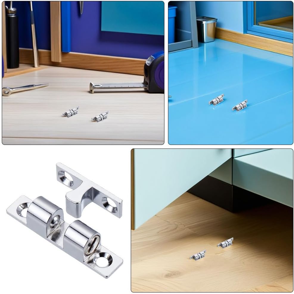 Toddmomy 2pcs Cabinet Door Catch Stainless Steel Dual Ball Tension Latch Roller Catch Furniture Hardware Replacement for Closet Cupboard Wardrobe Doors