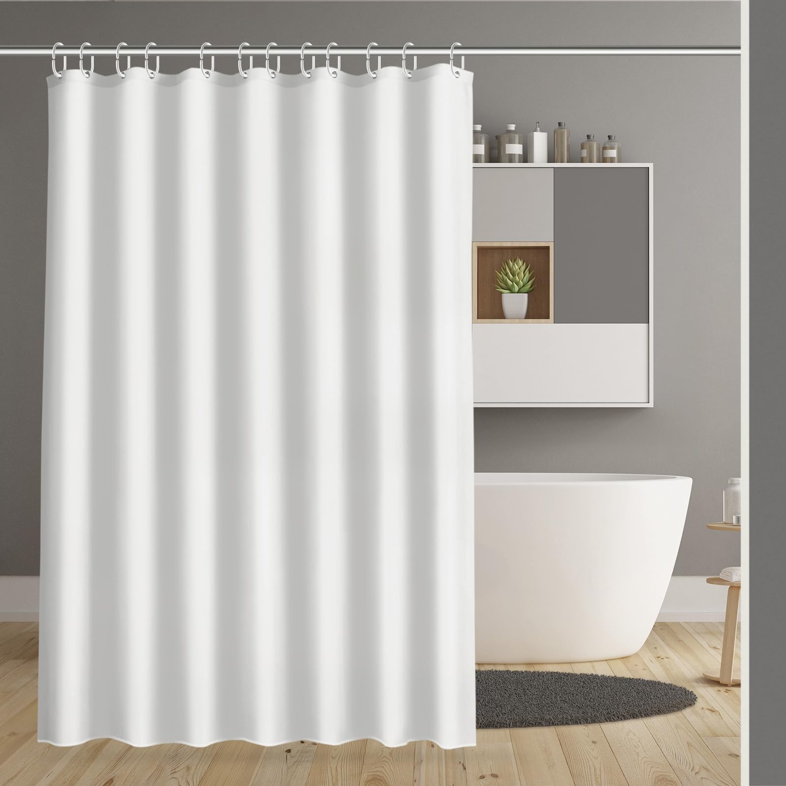 Carttiya Cortina de Ducha - Accesorio Cortina Bañera, Tela de Poliéster Impermeable Resistente al Agua Antimoho Antibacteriano con 8 Ganchos