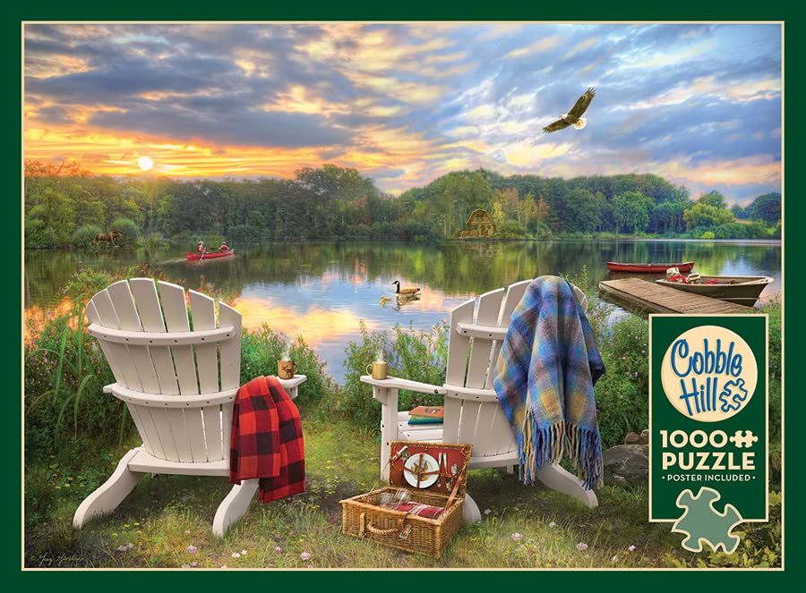 Cobble Hill 1000 Piece Puzzle - Fishing Cabin Landscape (Includes Poster), 27" X 19"