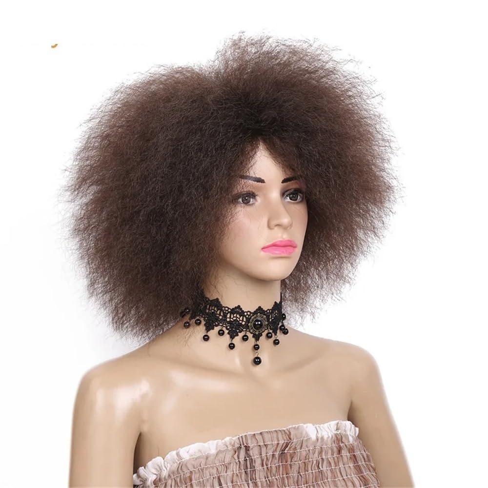 Peruki afro dla kobiet, syntetyczne peruki odporne na wysokie temperatury, 15 cm, naturalny wygląd, puszyste, gęstość 130. (Brown)
