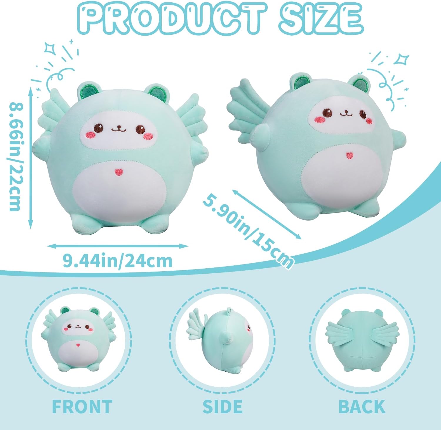 Axolotl Plush,8.07in Axolotl Stuffed Animal Plush Toys,Cute Stuffed Animal Pillow Doll with Wings for Kids and Adults.(Green)