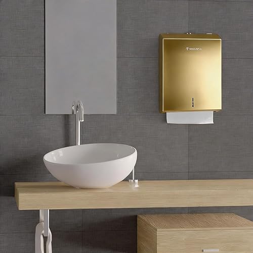 Miniatura 2 de Dispensador de Toallas de Papel Comercial Dorado - Dispensador de Toallas de Papel Multipliegue para Montaje en Pared, Soporte de Paños de Alta