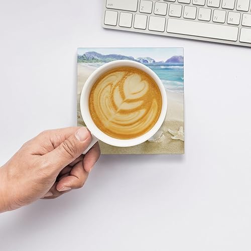 Miniatura 6 de Juego de posavasos de cerámica para bebidas con base de corcho, utiliza 6 famosas conchas de mar y estrellas de mar en la playa del océano, regalos