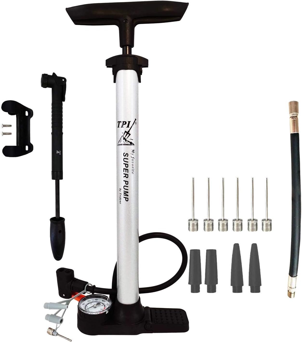 TPI Portable Bike Floor Pump, Silver : Sports & Outdoors