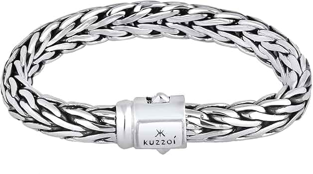 Kuzzoi Buddha - Bracciale da uomo in argento sterling 925, stile vintage, casual, elasticizzato, con conchiglia, gioiello estivo, per surfisti, lunghezza 19cm