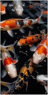 Japan Fancy Koi Carp Fishes Decoration Door Banner Welcome Door Cover | Porch Banners Holiday Door Cover Polyester Door Hanging Banner with Rope Party Supplies Outdoor Indoor for Porch Entryway