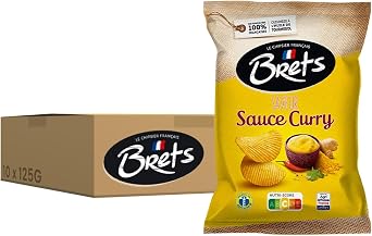 Brets Curry Sauce Crisps Crinkle Cut 10X125g - Made with 100% French Potatoes Made in France No Perservatives No Added MSG Gluten Free