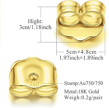 Amazon.com: 18K Gold Earring Backs Real Solid 0.2 Grams AU750