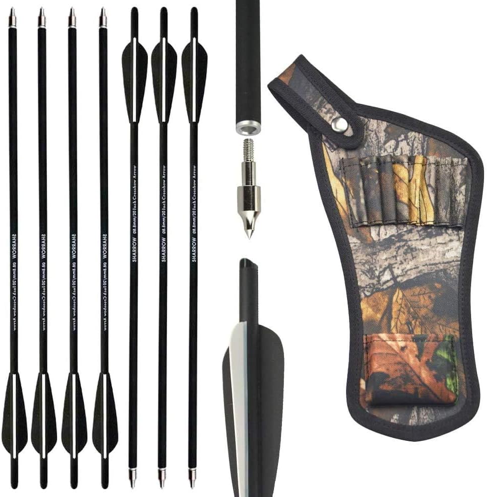 SHARROW 8pcs Archery Crossbow Bolts Carbon Arrows Set 16" 17" 18" 20" 22" Hunting Arrow with Crossbow Arrow Quiver