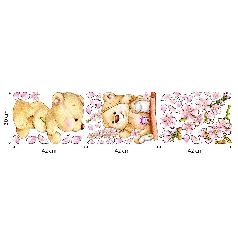 Autocollants Muraux Ours Pivotants Pour Enfants - Kina - Effet Tissu Doux - 42x30cm