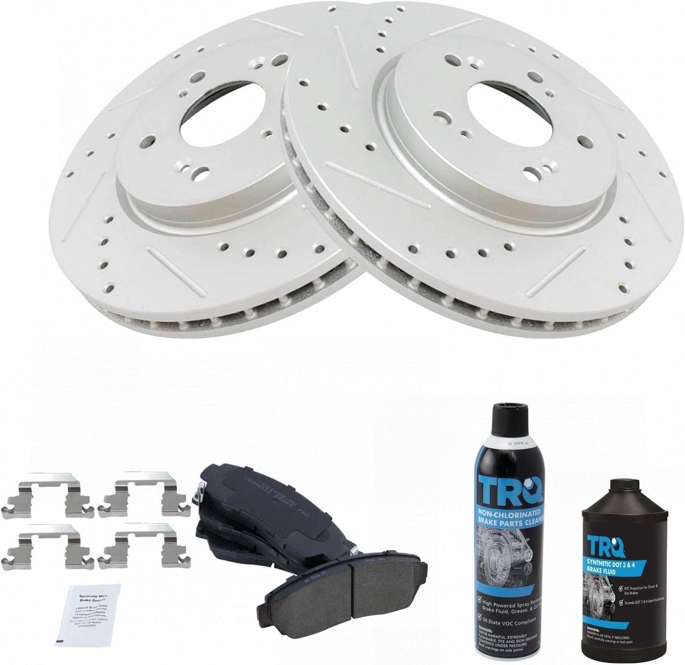 TRQ Front Brake Pad & Rotor Kit Performance Ceramic Premium G-Coated Slotted X Drilled Compatible with 2007-2012 Acura RDX 2010-2011 Honda Accord Crosstour 2007-2011 CR-V 2012 Crosstour