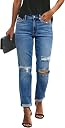 KUNMI Women's Ripped Mid Waisted Boyfriend Jeans Loose Fit Distressed Stretchy Denim Pants