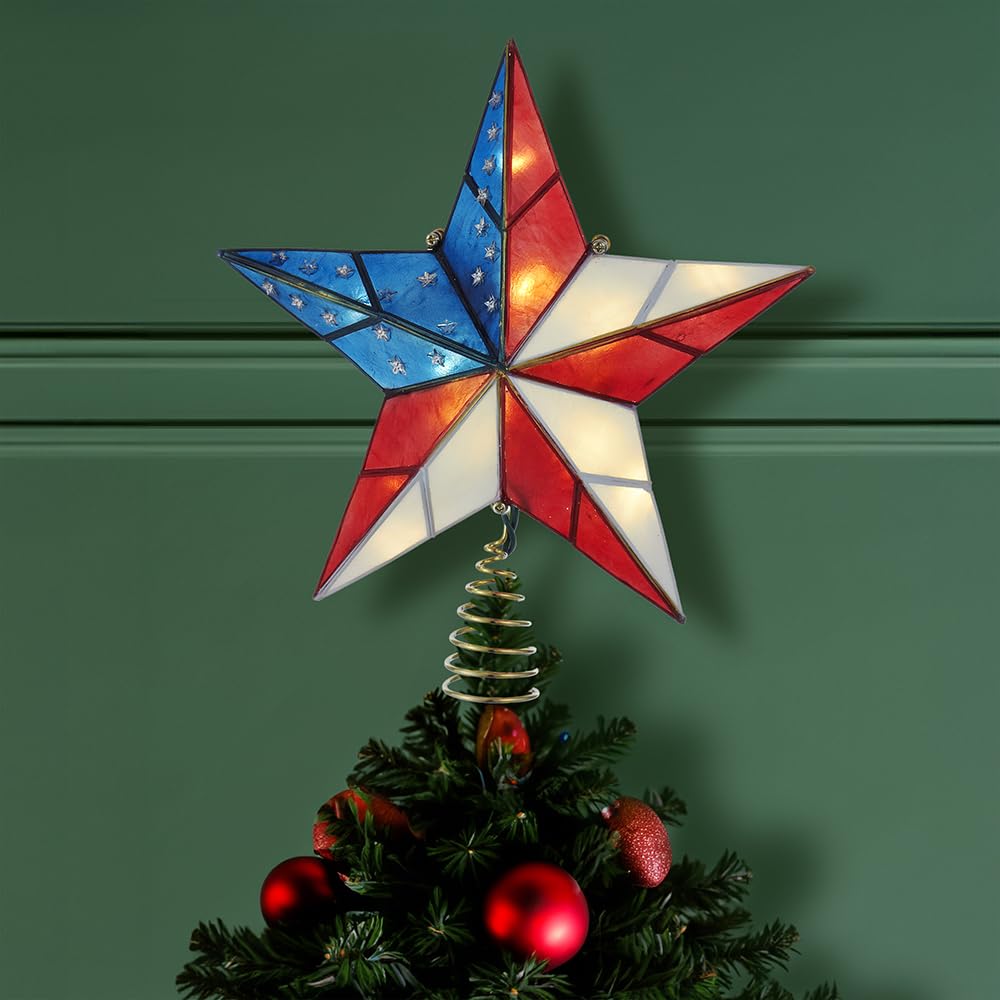 Kurt S. Adler UL3142 Capiz-Stern-Baumspitze, 25 cm, vermessingt, amerikanische Flagge