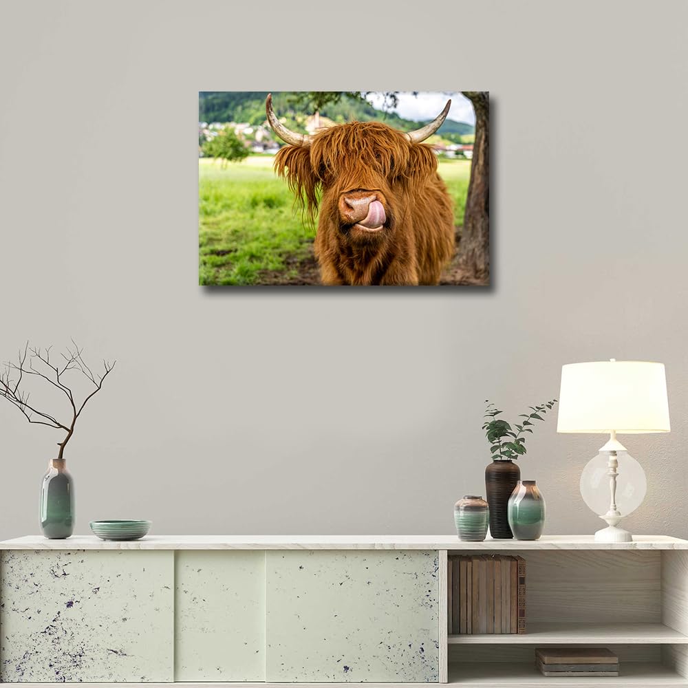 TISHIRON Animal Portrait Paintings Canvas Wall Art 1pieces Large Size Farm Animal Cattle Posters and Prints for Living Room Dining Room Wall Decor Stretched and Framed Ready to Hang 24x16in - Image 3