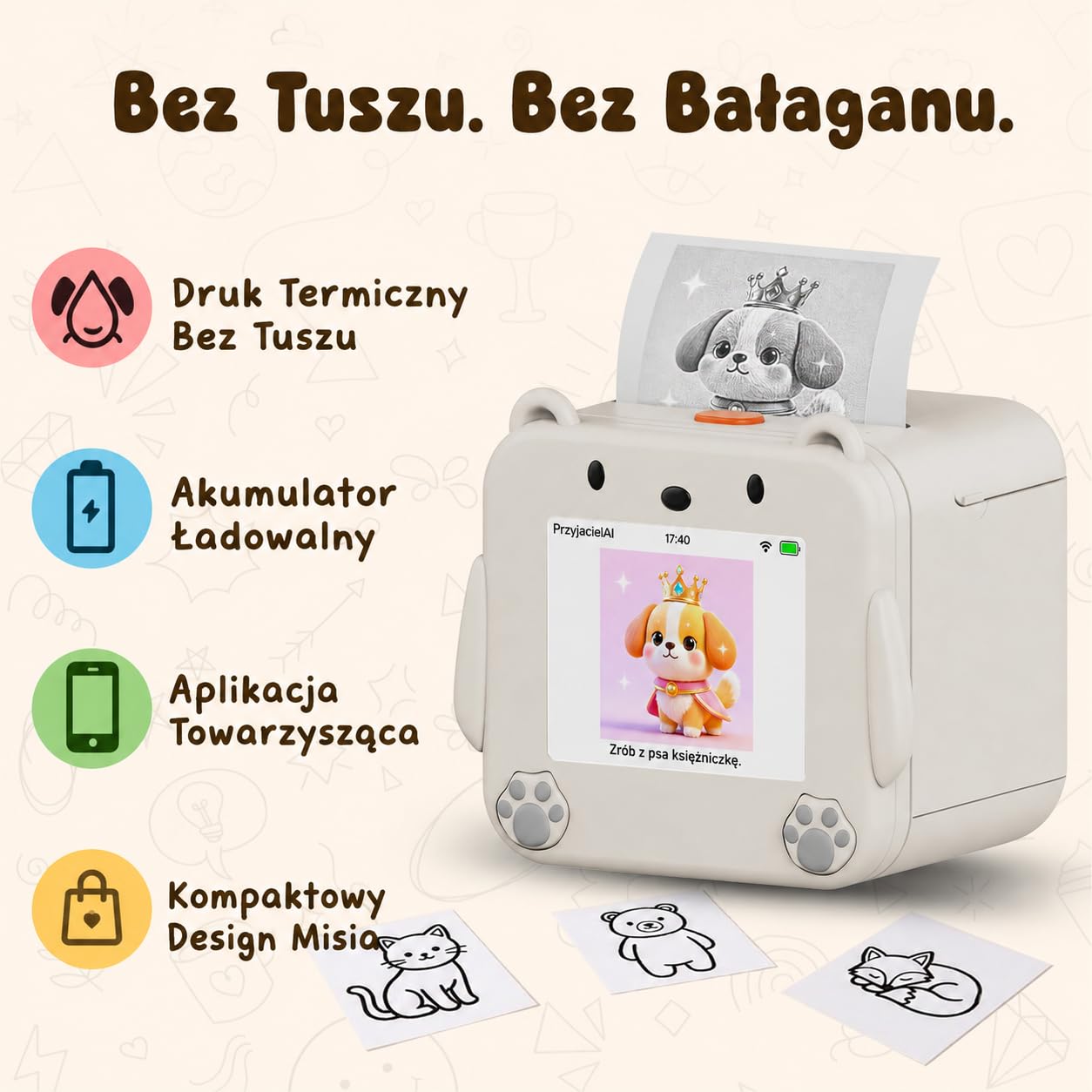 Drukarka Naklejek Głosowych AI dla Dzieci od MMOBIEL – Drukarka & Sticker Maker z Aplikacją, Sterowanie Głosowe, 20 Języków & 6 Stylów Rysowania – Do Zdjęć, Notatek, Etykiet, Dziennika & DIY