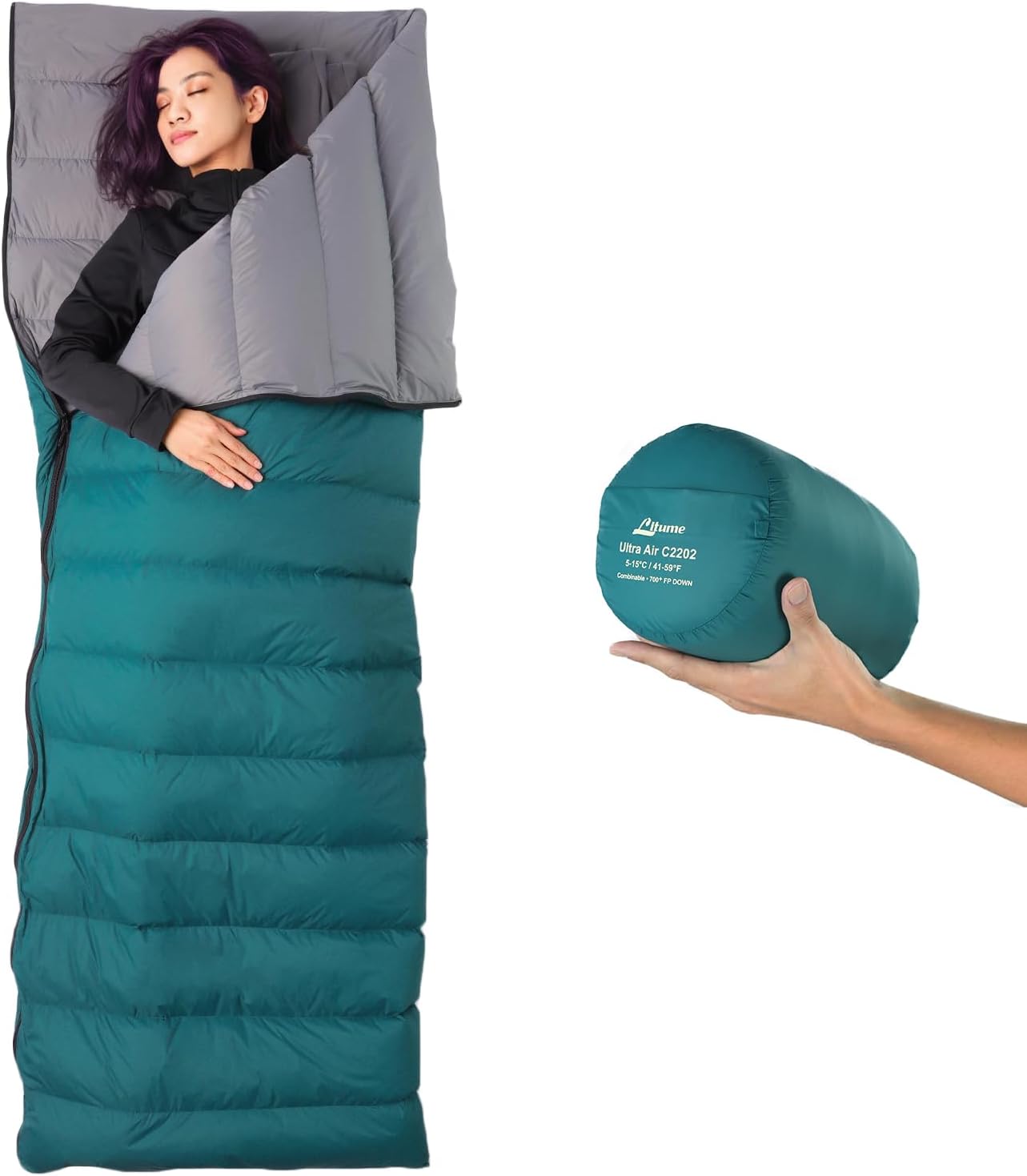 Litume Ultra Compact Down Sleeping Bag - 3 Season, Lightweight, 700 Fill Power, Packable for Adults, Double, Backpacking, Camping, Hiking, Family - With Stuff Sack