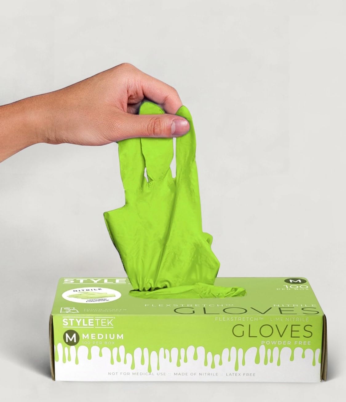 STYLETEK Nitrile Lime Green Glove, Disposable Glove, Powder Free, Thick Quality, Latex-Free, Salon, Home,Gardening, Mutli Use (1, MEDIUM)