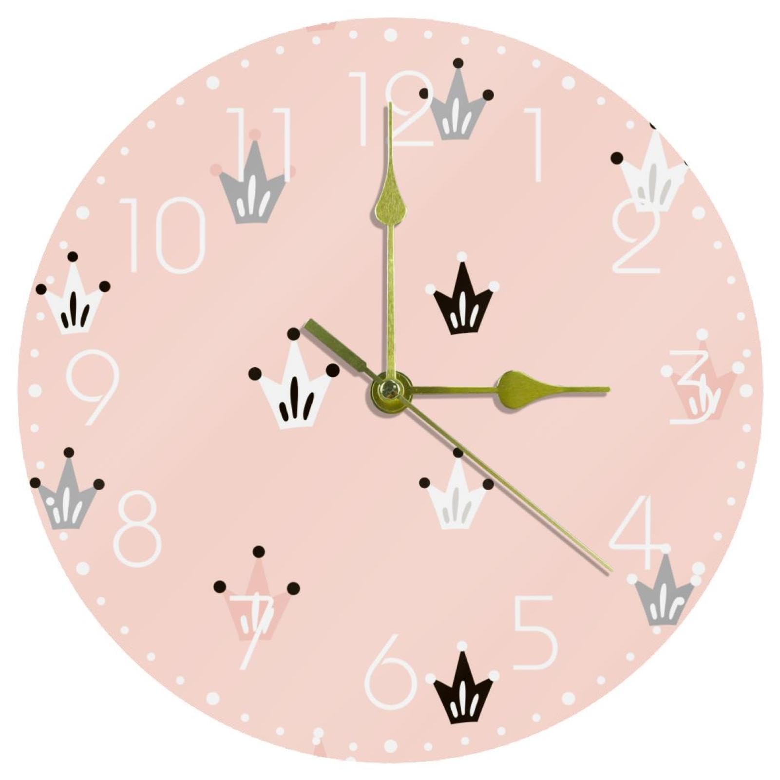 Horloge murale rose avec couronnes de princesse pour réveiller la magie