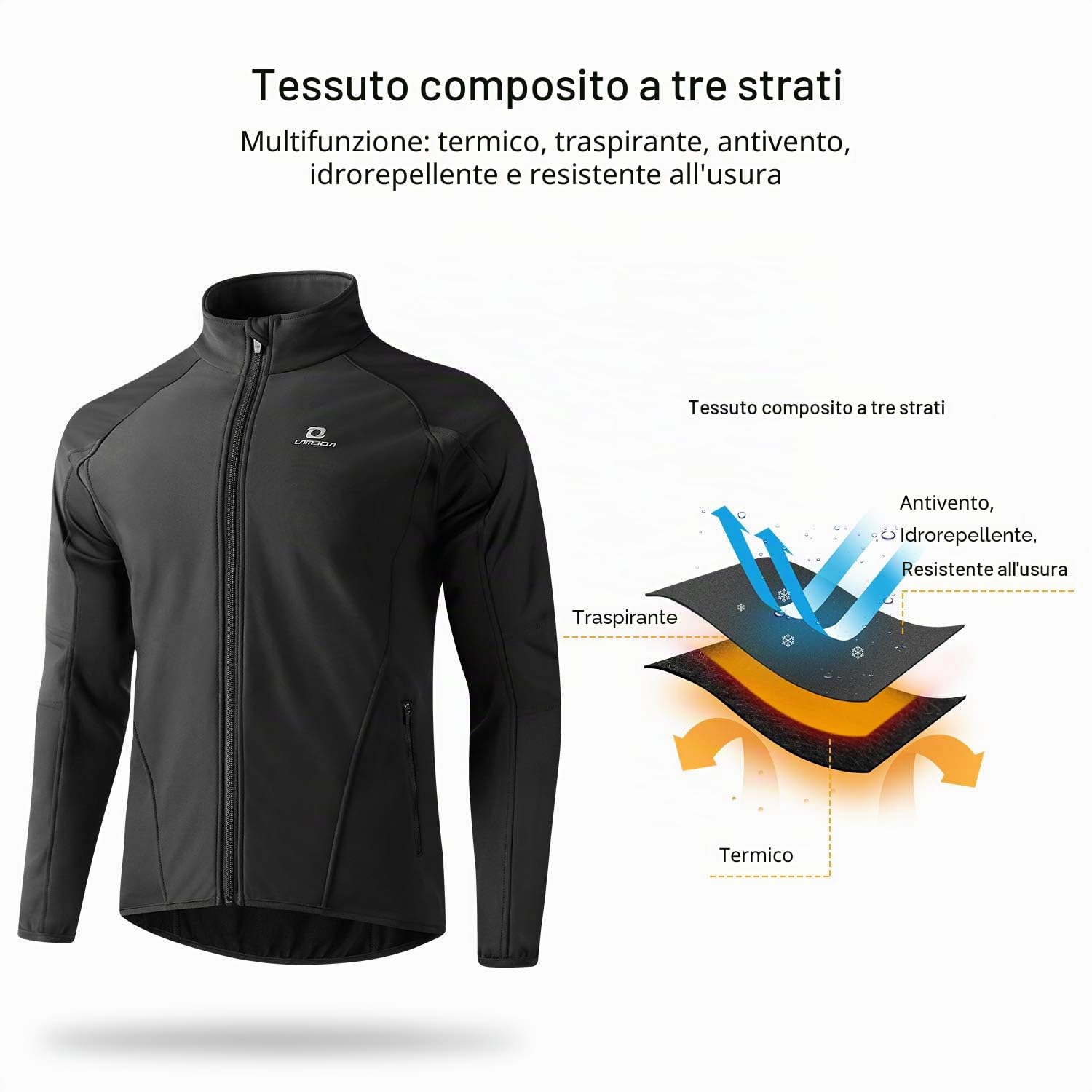 LAMEDA Giacca Antivento Uomo da Ciclismo Giubbotto trekking Fodera in Pile Impermeabile Termico Invernale per attività all’aperto