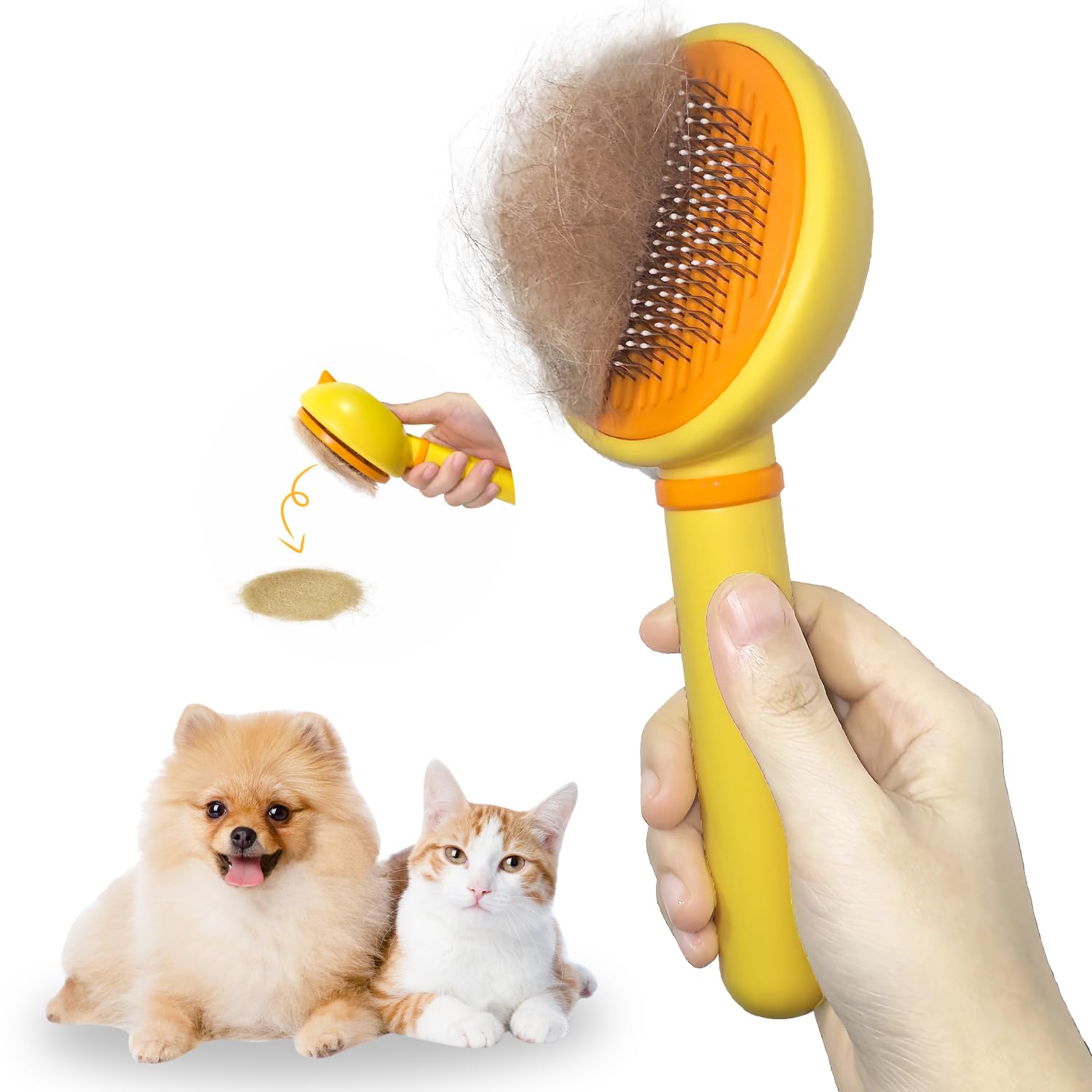 Cat Brush for Shedding, Self-Cleaning Slicker Brush for Indoor Cats, Gently Remove Loose Fur, Pet Grooming Massage Deshedding Tool, Suits Long & Short Haried Cats and Dogs