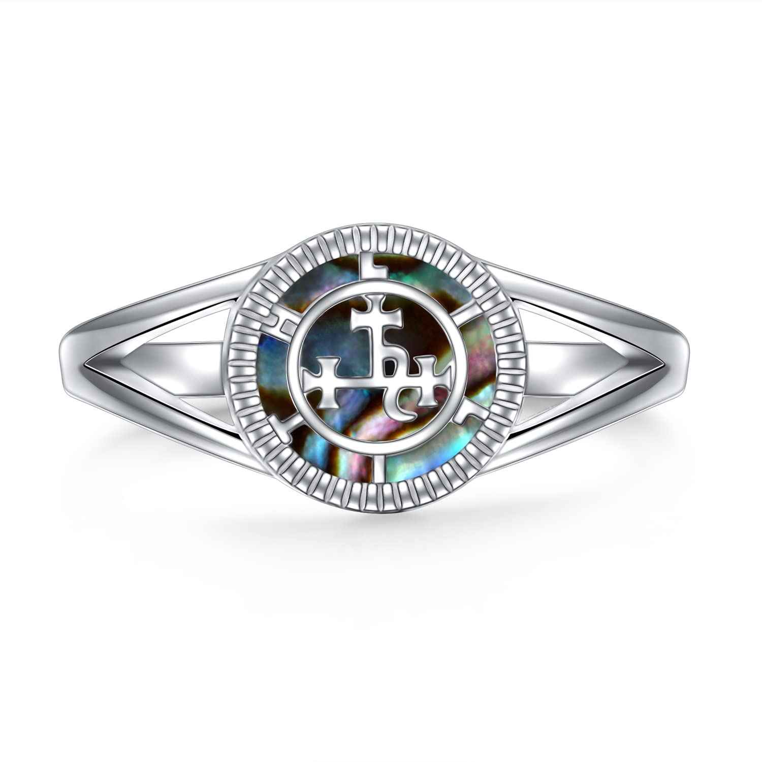 DAOCHONGSigil of Lilith Abalone Shell Statement Ring S925 Sterling Silver Sigil of Lilith Statement Ring Gifts for Women Men