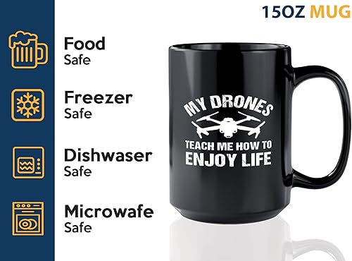 Miniatura 4 de Taza de café Drone Pilot de 15 onzas, color negro - My drones teach me how - Divertido dron piloto amante del avión Hobby Sport Aviation Remote