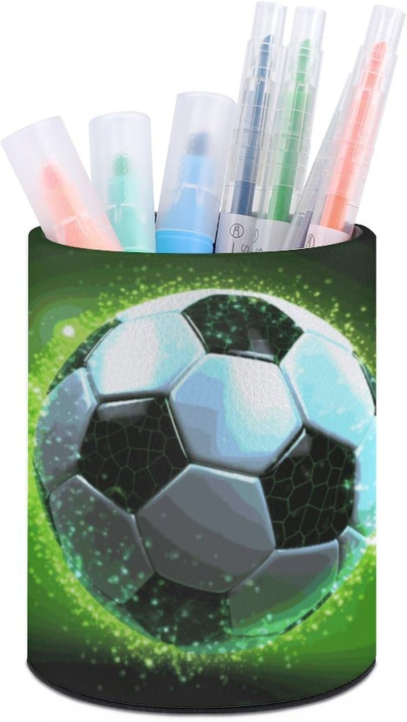 Round Pu Leather Pen Cup Holder for Office Desk Accessory