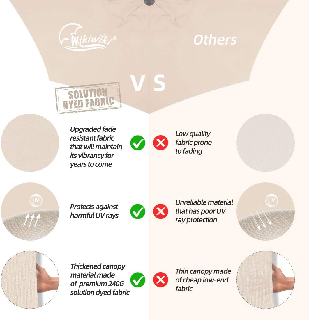 wikiwiki H Series Patio Offset Hanging Umbrella 10 FT Cantilever Outdoor Umbrellas w/Infinite Tilt, Fade Resistant Waterproof Solution-Dyed Canopy & Cross Base, for Yard, Garden & Deck (Beige) : Patio, Lawn & Garden