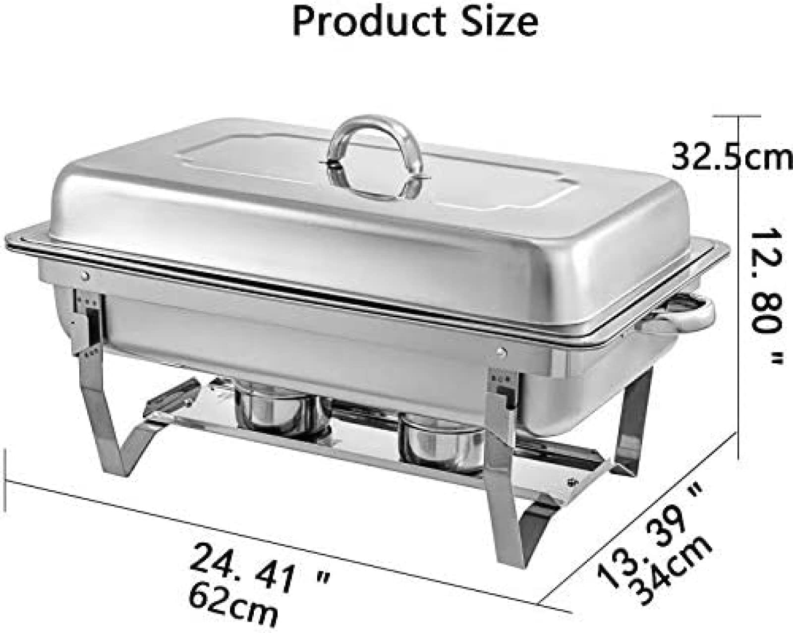 Juego completo de calentador de alimentos de acero inoxidable con bandeja de agua, bandeja de alimentos, soporte de combustible y tapa, tamaño completo con insertos de 1/3, 9 L