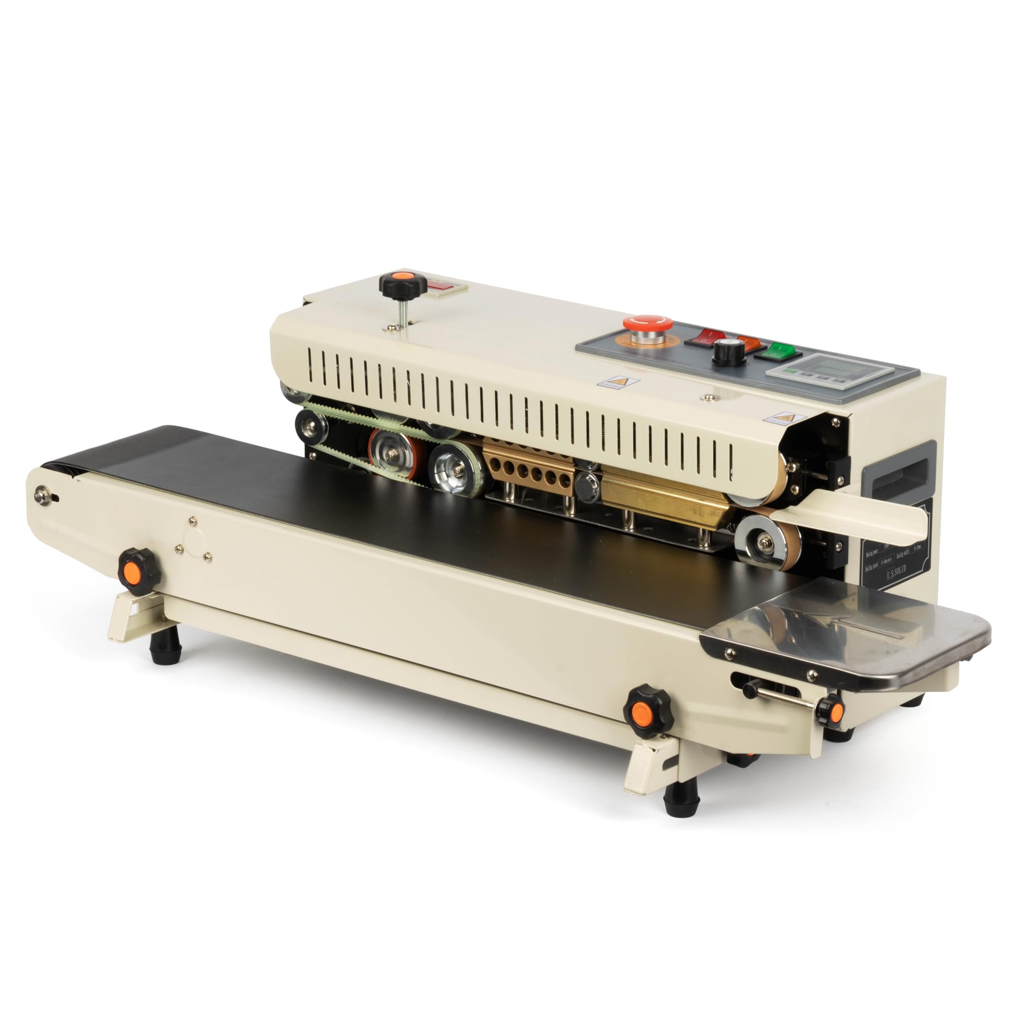U.S. Solid Sellador continuo de banda de bolsa - Máquina automática de sellado horizontal con control digital de temperatura, ancho de sellado de 13 mm para películas de PVC de 0,1 mm, codificación de