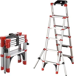 Escalera telescópica de aluminio con Marco en A, escalera telescópica plegable portátil con barra de soporte, escalera de extensión para el hogar, escalera en espiga (tamaño: 5 escalones/5,3