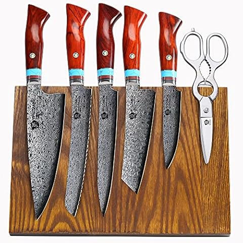 WILDMOK 7-teiliges Messerblock-Set mit Fraxinus Mandshurica Holz Magnetischer Messerblock Super VG10 Stahl Handgefertigter Küchenmesserblock-Set Cover